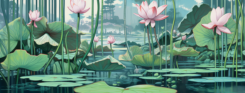 绿色夏至荷花动漫风放大水彩插画背景,插画/手绘图,插画/手绘图库,插画/手绘图下载,插画/手绘